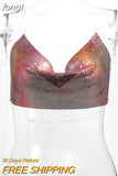 Metal Metallic Crop Top Women Beach Halter Corset Tops Glitter Backless Party Club Tank Top Clothes Top Camisole