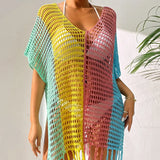 Crochet Bikini Cover Up With Fringe Trim Women Sexy Hollow Tunic Beach Dress 2022 Summer Bathing Suit