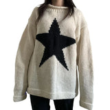 Fongt And Winter Five-Pointed Star Contrast Color Sweater Female Y2K Round Collar Loose Knit Top Female 806-Outfit