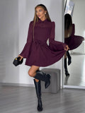 Fongt Net Horn Sleeve Dress Belt Design Black And White Multi-Color Elegant Famous Short Skirt