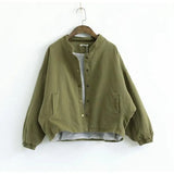 Spring New Women's Jacket Stand-up Collar Solid Color Copper Buckle Long Sleeve Short Tooling Art Coat Women Retro