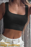 Women's Tank Top Off Shoulder Crop Top Streetwear Y2k Rave Outfits Summer Slim Solid Tanks and Camis Knitted Tops Women