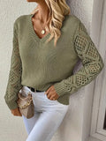Fongt Hollow Knitted Jersey Sweater Hot Loose Leisure Long-Sleeved Top