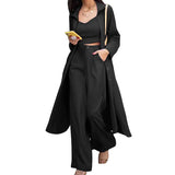 Fongt Spot Hot Style Autumn Women Fashion Medium Long Shirt Strap Straight Leg Wide Leg Pants Three-Piece Suit-Outfit