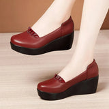 Wedges Shoes for Women 2021 Autumn Spring Platform Pumps Woman High Heels Leather Office Shoes Ladies Plus Size