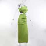 Elegant Sexy Cut Out Drawstring Ruched Long for Women Summer dress Holiday Outfits Club Party Split Maxi Dresses vestido