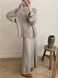 Fongt New Lazy Wind Loose Top + Fishtail Dress Set Women's Round Collar Knitting Set Bright