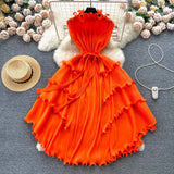 Fongt Three-Home Folded Dress Dress Wooden Ear Long Heavy Industry Pressure Folds High-End Exquisite Dress Woman