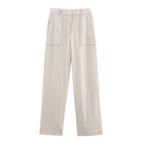 Fongt New Color Linen-Blend Top 3473998052 Straight Trousers