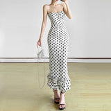 Fongt Summer Women's New French Sexy Wave Point Sling Temperament High-End Waist Repair Dress