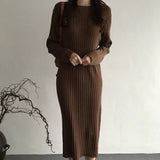 Fongt And Winter 2025 Long-Sleeved Collar Knitted Dress New Medium And Long Solid Color Bottom Straight Over Knee Dress