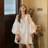 Women Bandage Elegant Sweet Simple Design Chic Korean Style Sheer Trendy Femme Loose Ins Lantern Sleeve College