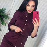 Vintage Front Button Sashes Mini Dress Long Sleeve Turn Down Collor Slod Straight Party Dress 2021 Autumn Fashion
