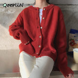 Warm Sweater Women Single-breasted Buttoned Sweater Thick Sweater Cardigan Harajuku Knitwear Autumn Korean Lady
