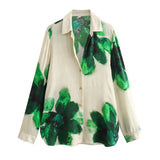 Fongt Casual Fashion Set Vertical Trousers Women's Autumn Big Flower Print Shirt