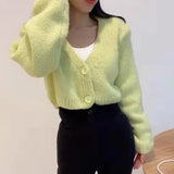 Fongt Version Of The Chic Temperament V Collar Short Knitted Cardigan Women's Spring And Autumn New Soft-Creinous Sweater Coat Thin