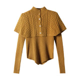 Women Autumn Vintage Sweater Knitted Slim Turtleneck Solid Korean Single Breasted Cardigan Cloak
