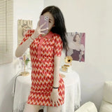 Women Summer New Personalized Printing POLO Collar Short Sleeve Straight Dress Summer Mini