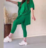 Fongt The Autumn Of 2025, The New Round-Neck Bat Shirt Is A Large-Size Loose Knitted Knitted Casual Two-Piece Set.