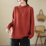 Fongt Meat-Covered Lady Knitted Sweater Autumn/Winter 2025 Autumn/Winter New Half-High Collar Design Casual Comfortable Top