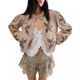 Fongt Autumn And Winter Explosion Embroidered Good Quality Washing Cotton Maple Leaf Embroidery Lady Coat Cotton Suit