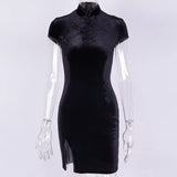 Dark Solid Vintage Gothic Dresses Harajuku Autumn 2021 Patchwork Grunge Spliced Women Dress Button Longsleeve