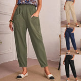 Fongt Four-Season Cotton Nine-Point Trousers Loose Waist Slacks Slant Pocket Trousers Women