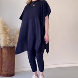 Fongt The Autumn Of 2025, The New Round-Neck Bat Shirt Is A Large-Size Loose Knitted Knitted Casual Two-Piece Set.