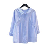 Fongt Shirt 2025 Spring And Autumn Small Fresh Light Blue Vertical Striped Shirt Female Design Feeling Waist Long Sleeve Loose Top