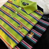 High Quality England Style Cartoon Avocado Green Striped POLO Collar Sweatshirt Oversized Long Sleeve Tops Clothes for