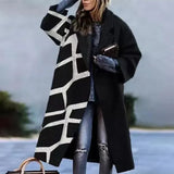 2023 Winter Women's Windbreaker Long Sleeve Long Button Lapel Coat Woolen Coat Casual Plaid Letter Printing Commuting Warmth-Outfit