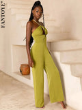 Bodycon Backless Sexy Strapless Women Jumpsuits Green Halter Hollow Out Slim Jumpsuits Summer Skinny Fashion