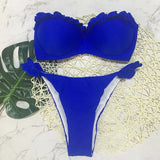 Micro Bikini Women Yellow Strapless Mesh Push Up Swimwear Sexy Solid Cut Out Brazilian Bathing Suit Thong Swimsiut