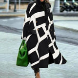 Women's Warm Coat Long Sleeved Lapel Jackets Elegant Temperament Winter Coat Warm Loose Printed Pockets Women's Clothes