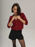 Fongt Gold Buckle Simple Knitted Cardigan 2025 Spring New Round-Neck Short Sweater Jacket