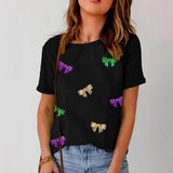 Fongt T-Shirt Fashion Women's New Summer Loose Round Collar Bow Top Woman