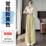 Fongt Anti-Frinkle Silk Linen Pants Women Summer Thin Ice Silk Cotton High Waist Hanging Mountain Suit Wide Leg Pants
