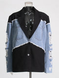 Fongt Temperament Commuter Wind 2024 Autumn New Fashion Jeans Stitching Hand Worn Design Suit Jacket Female-Outfit