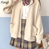 Women Solid Simple Single Breasted Pockets School Girls All-match Loose Kawaii Ins 2XL Leisure Fashion Outwear Chic