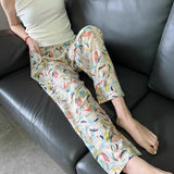 Fongt High-End Cotton Pyjamas Ladies Summer Thin Artificial Silk Home Leisure Long Trousers Straight Can Be Worn Outside