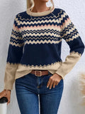 Fongt Women's Sweater Fashion Round-Neck Knitted Top Classic Striped Knitted Shirt