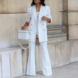 Fongt New Solid Color Casual Suit Wide Leg Pants Suit Two Sets