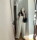 Womens Solid Simple Friends Full-length Side Button Sweet Elegant Loose Cozy All-match Fashion Daily Trousers
