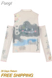 Shoulder Mesh Tees Hand-Painted Streetwear Sexy Slim Bodycon T Shirt Female Long Sleeve 2023 Chic Elastic Party Ins Tide