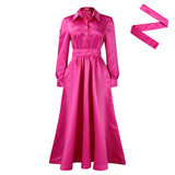 Fongt Women's Clothing 2025 Autumn New Large Swing Solid Color Collar Long Sleeve A Dress African Dress