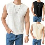 Fongt Men's New Solid Color Sweater Fashion Men's Sleeveless Jacket Hollow Out Breathable Round Collar Recreational