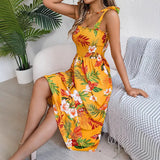 Spring And Summer Flowers With Belt Sling Skirts On The Beach Dress Women's