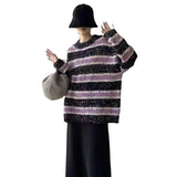 Fongt Gauze Color Stripe Sweater Unlined Upper Garment Female Design Feeling Small Minority Autumn Winter New Style Languid Lazy Wind Loose Color Sweater-Outfit