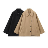Fongt Women's Autumn And Winter New Fashion Loose Blending Solid Coat Coat Coat