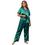 Fongt Women's Plus-Size Pajamas Spring And Summer High Sense Ice Silk Short Sleeve Trousers Home Suit-Outfit